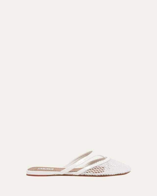 Net Leather Thong Mules